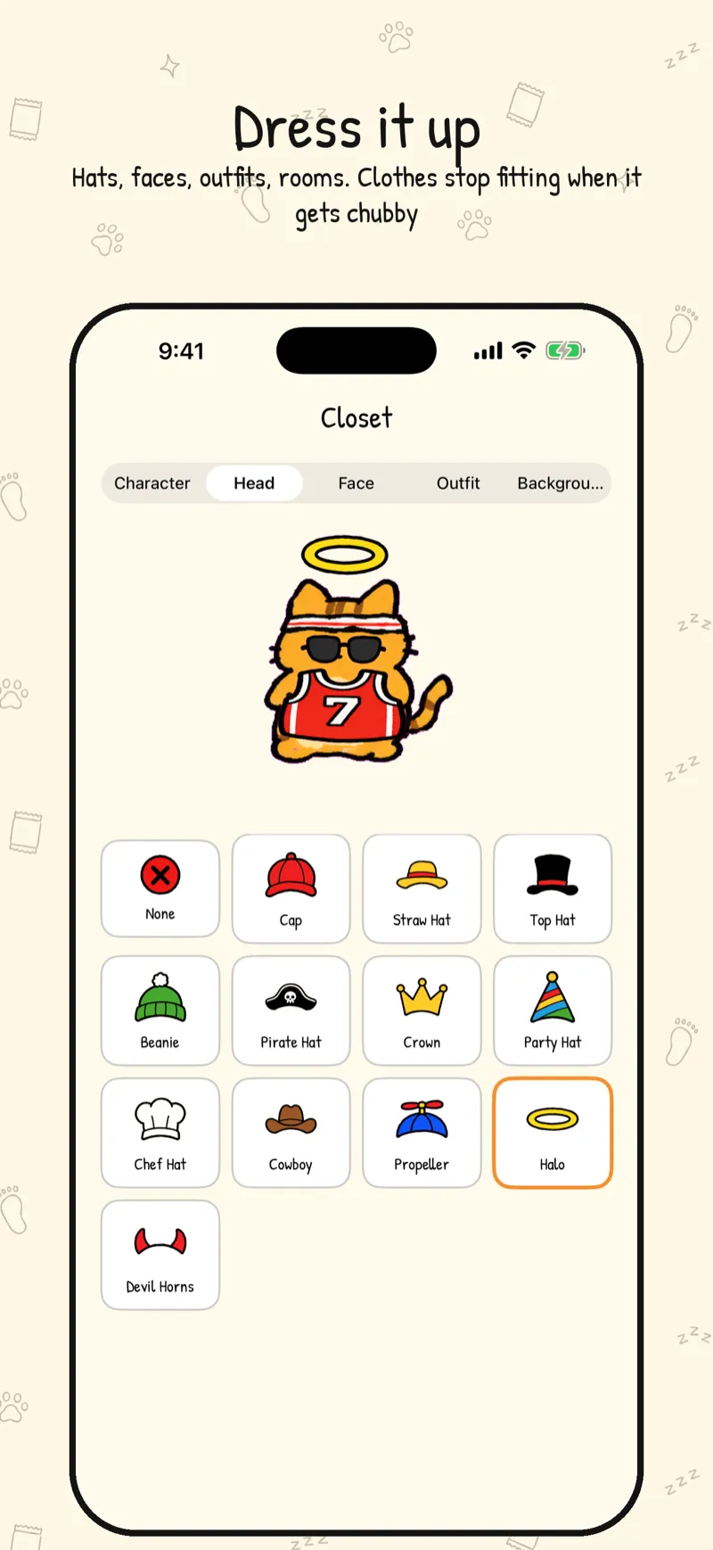 The Wobble closet screen with hats and outfits